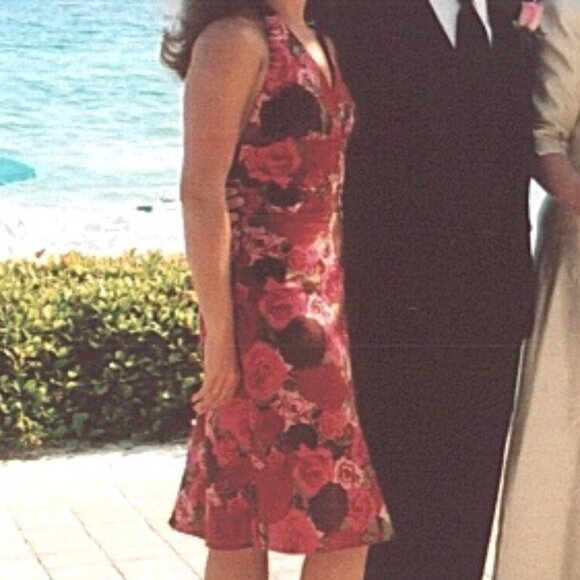 Halter A-line Dress, Cotton Spandex, Size 2, Classy, Rose Patterned - Picture 7 of 7